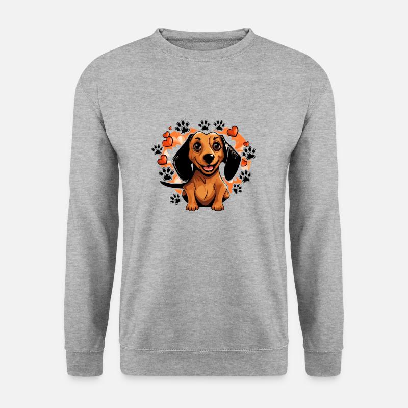 Verspielter Dackel Herzillustration - Unisex Pullover - Weißgrau meliert