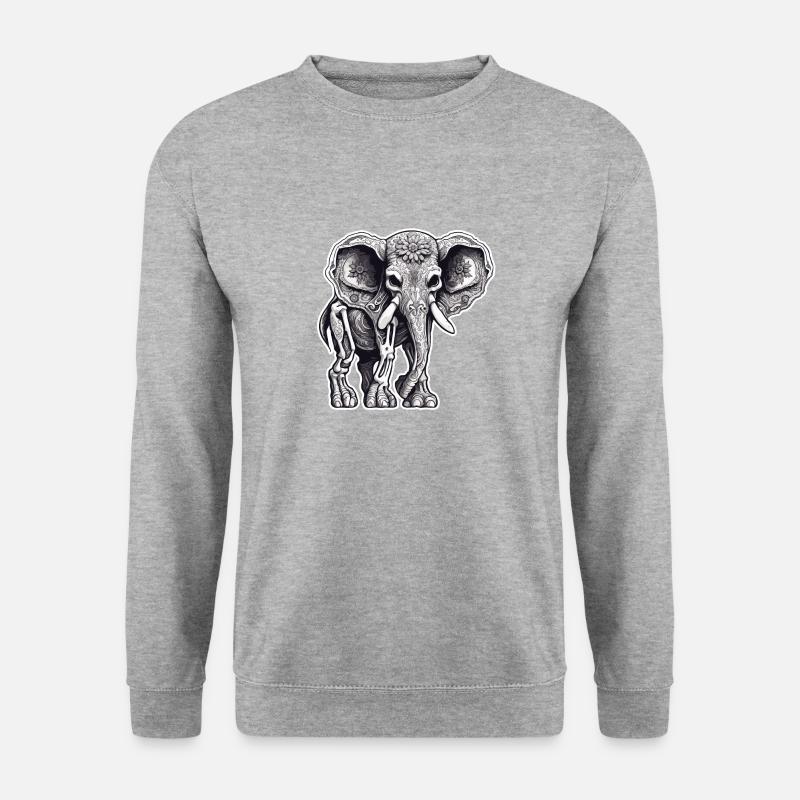 La Catrina/ Tattoo / Mexiko / Tier / Elefant - Unisex Pullover - Weißgrau meliert
