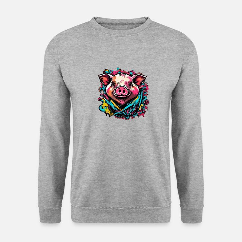 Glücksschweinchen Schwein - Unisex Pullover - Weißgrau meliert