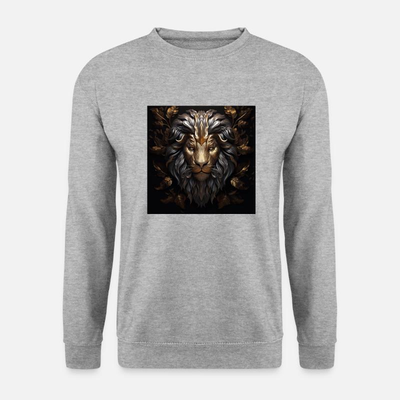 goldener Löwenkopf - Unisex Pullover - Weißgrau meliert
