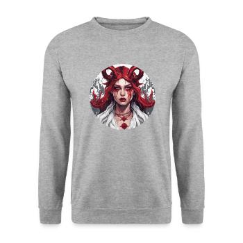 diabolical woman / blood / gothic / heavy metal - Unisex Sweatshirt - salt & pepper - Front - Alina (178cm) & Michal (187cm)