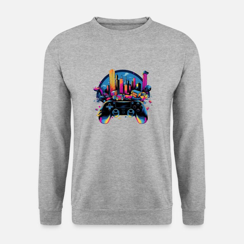 Gaming Universe: Controller & Cityscape Art - Unisex Pullover - Weißgrau meliert