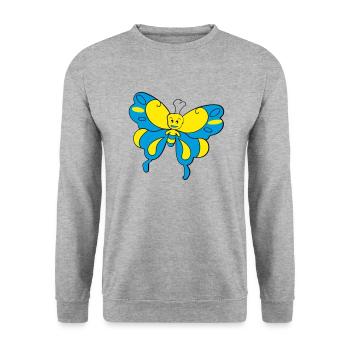 bunter Schmetterling > Vectorgraphic - Unisex Pullover - Weißgrau meliert - Vorne - Alina (178cm) & Michal (187cm)