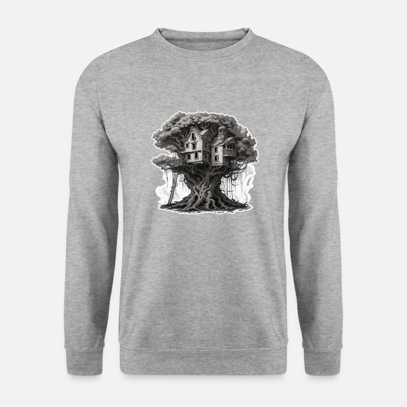 Baumhaus / Baumkrone / Baumhütte / Abenteuer - Unisex Pullover - Weißgrau meliert