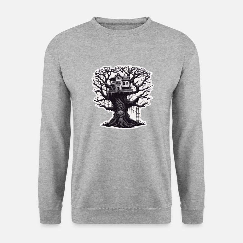 Baumhaus / Baumkrone / Baumhütte / Abenteuer - Unisex Pullover - Weißgrau meliert