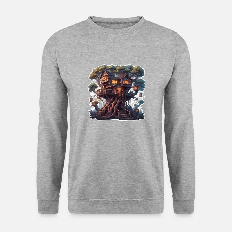 Baumhaus / Baumkrone / Baumhütte / Abenteuer - Unisex Pullover - Weißgrau meliert
