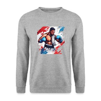Boxer / Sport / Kampf / Arena / Boxring / Fäuste - Unisex Pullover - Weißgrau meliert - Vorne - Alina (178cm) & Michal (187cm)