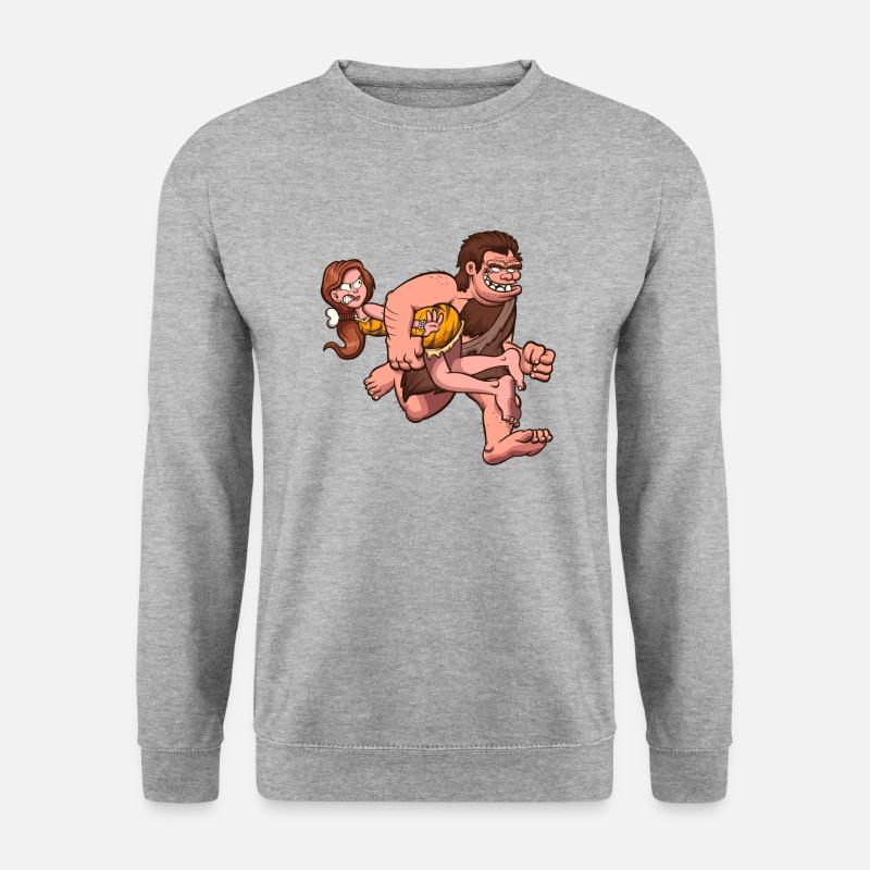 Höhlenmensch entführt Höhlenfrau - Unisex Pullover - Weißgrau meliert