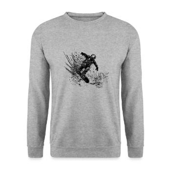 Snowboarding Jump Style Cooler Snowboard Move - Unisex Pullover - Weißgrau meliert - Vorne - Alina (178cm) & Michal (187cm)