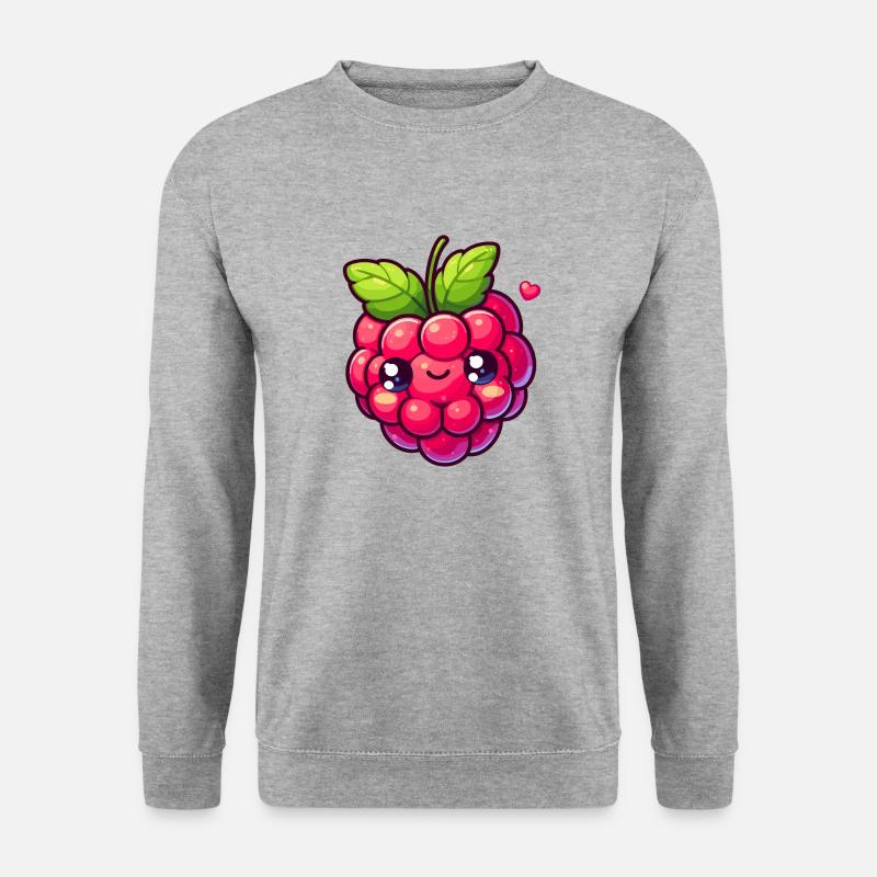 Himbeere - Herz - Unisex Pullover - Weißgrau meliert