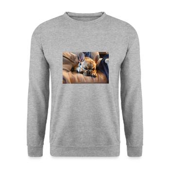 Sleeping frenchie - Unisex Pullover - Weißgrau meliert - Vorne - Alina (178cm) & Michal (187cm)