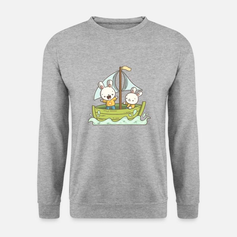 Zwei Hasen auf einem Boot - Unisex Pullover - Weißgrau meliert