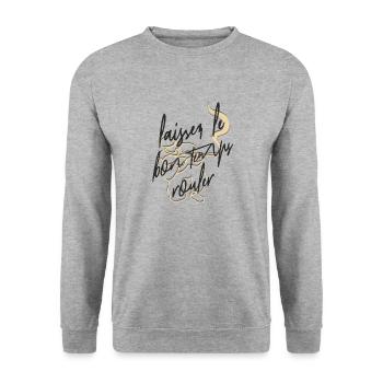 Let the good times roll, Frensh script, paintball - Unisex Sweatshirt - salt & pepper - Front - Alina (178cm) & Michal (187cm)