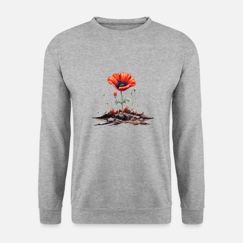 Mohnblüte - Unisex Pullover - Weißgrau meliert