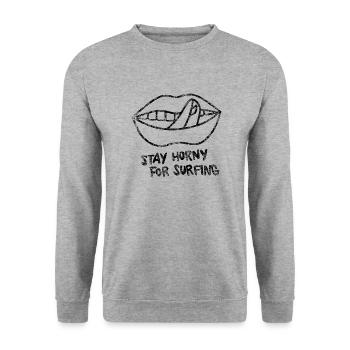 Stay horny for surfing blk grunge - Unisex Pullover - Weißgrau meliert - Vorne - Alina (178cm) & Michal (187cm)