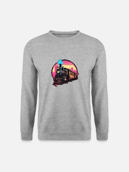 Zug / Lokomotive / Dampflok / Eisenbahn / Lock - Unisex Pullover - Weißgrau meliert