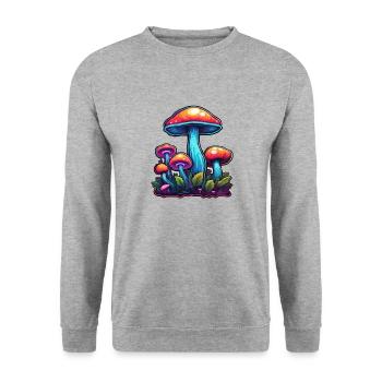 Pilz / Mushroom / Wiese / Wald / Goa / Psy - Unisex Pullover - Weißgrau meliert - Vorne - Alina (178cm) & Michal (187cm)