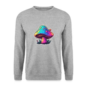 Pilz / Mushroom / Wiese / Wald / Goa / Psy - Unisex Pullover - Weißgrau meliert - Vorne - Alina (178cm) & Michal (187cm)