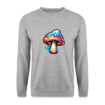 Pilz / Mushroom / Wiese / Wald / Goa / Psy - Unisex Pullover - Weißgrau meliert - Vorne - Alina (178cm) & Michal (187cm)