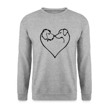 Hundeherz 2 Hunde - Farbwechsel - Unisex Pullover - Weißgrau meliert - Vorne - Alina (178cm) & Michal (187cm)