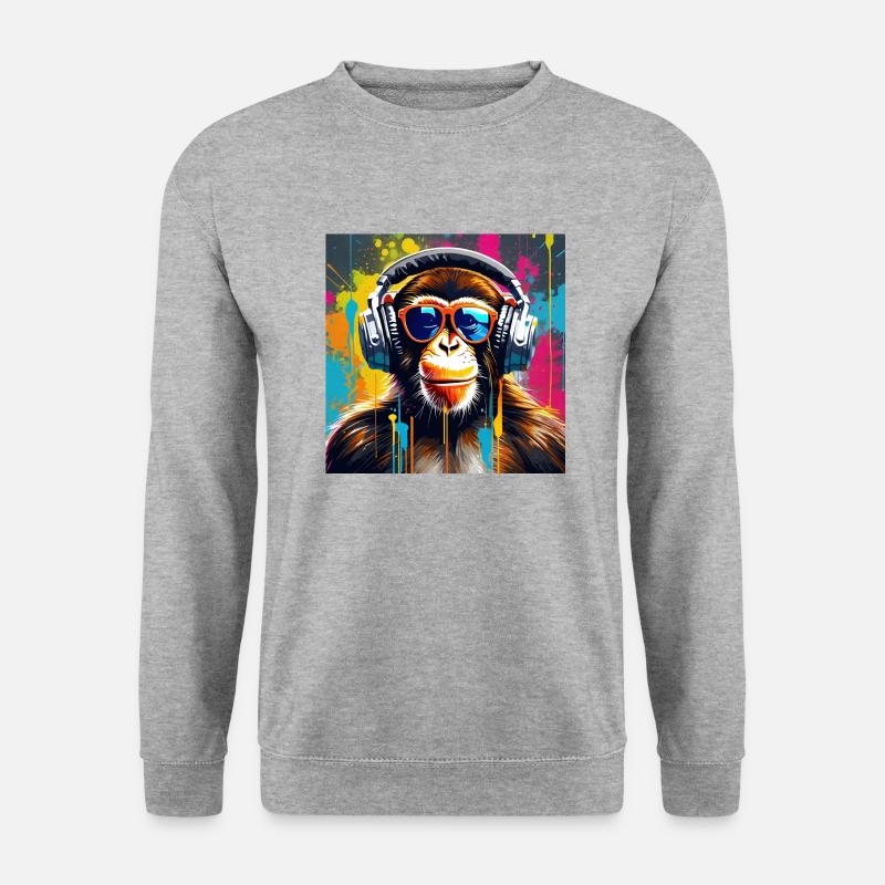 Music Monkey - Unisex Pullover - Weißgrau meliert