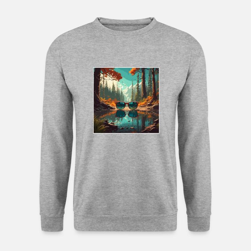 Sonnenbrille / Reflektion / Wald / Spiegelung - Unisex Pullover - Weißgrau meliert