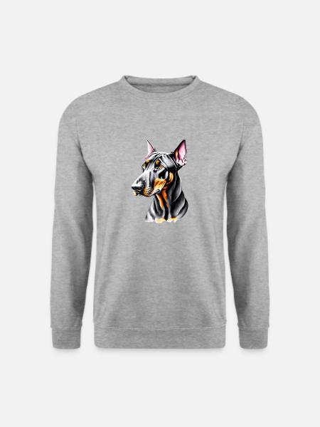 Dobermann Hund Illustration - Unisex Pullover - Weißgrau meliert