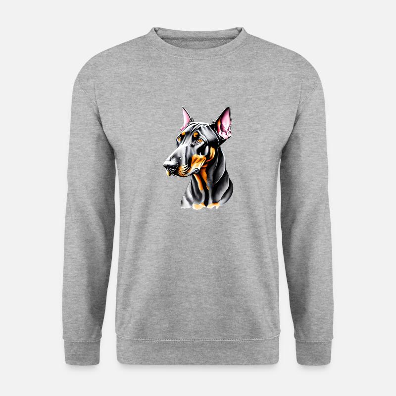 Dobermann Hund Illustration - Unisex Pullover - Weißgrau meliert