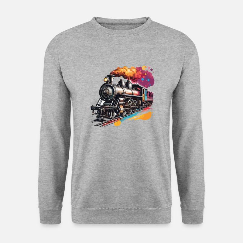 Zug / Lokomotive / Dampflok / Eisenbahn / Lock - Unisex Pullover - Weißgrau meliert