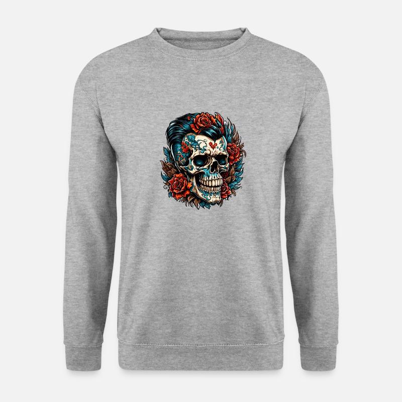 Skull / Totenkopf / Skelett / Gothic / Tattoo - Unisex Pullover - Weißgrau meliert
