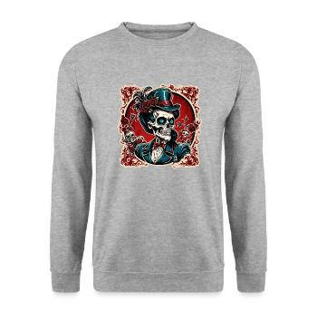 Skull / Totenkopf / Skelett / Gothic / Tattoo - Unisex Pullover - Weißgrau meliert - Vorne - Alina (178cm) & Michal (187cm)