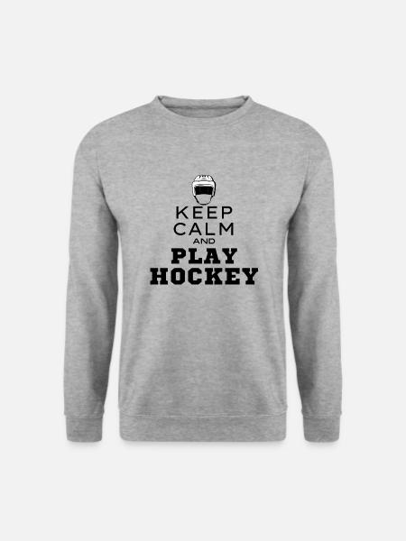 Ruhe bewahren und Hockey spielen Originelle Geschenkidee - Unisex Pullover - Weißgrau meliert