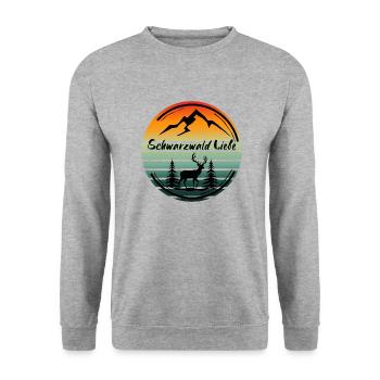 Schwarzwald Liebe in Retro Sonnen Stil - Heimat - Unisex Pullover - Weißgrau meliert - Vorne - Alina (178cm) & Michal (187cm)