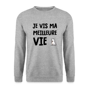 je vis ma meilleure vie - Sweat-shirt Unisexe - gris chiné - Devant - Alina (178cm) & Michal (187cm)