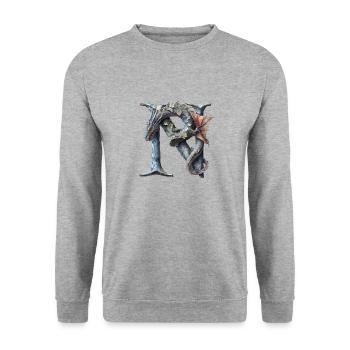 Buchstabe "N" im Drachendesign. - Unisex Pullover - Weißgrau meliert - Vorne - Alina (178cm) & Michal (187cm)