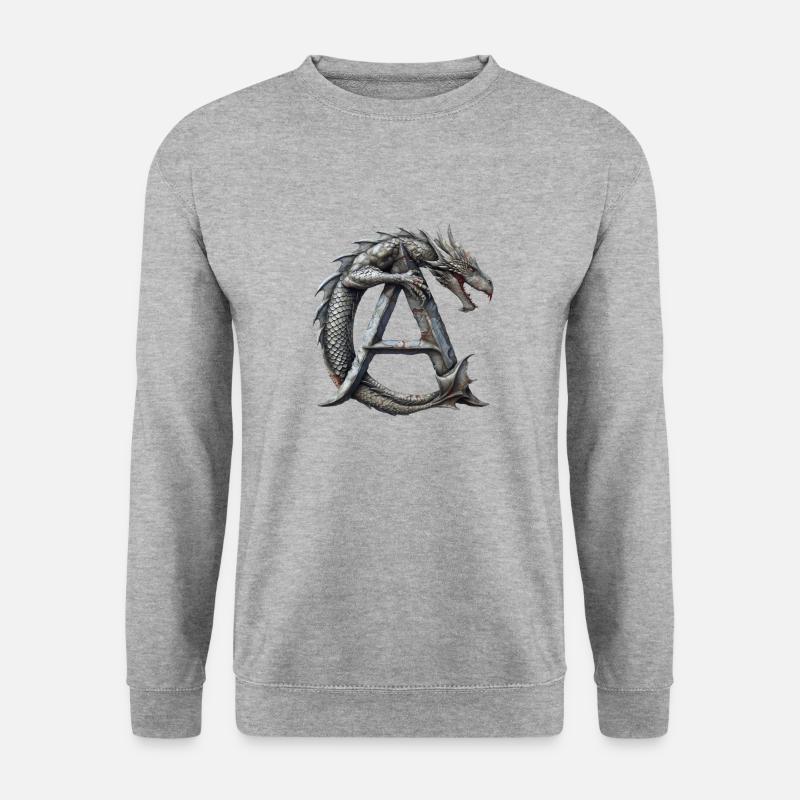 Buchstabe "A" im Drachendesign. - Unisex Pullover - Weißgrau meliert