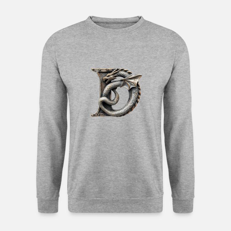 Buchstabe "D" im Drachendesign. - Unisex Pullover - Weißgrau meliert