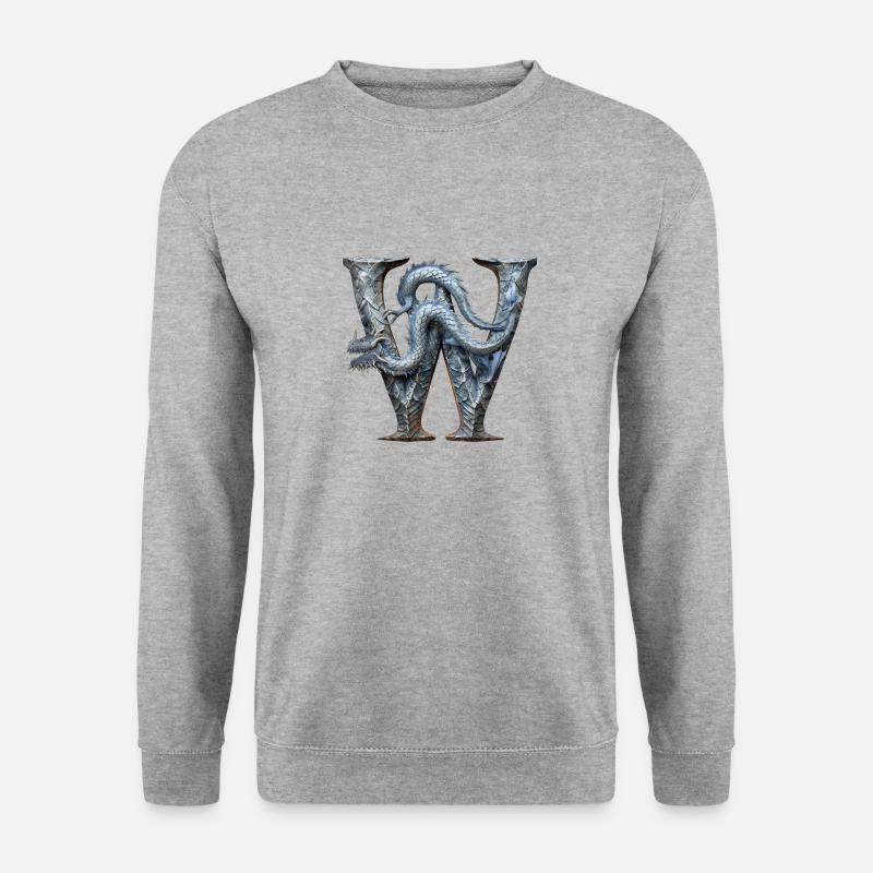 Buchstabe "W" im Drachendesign. - Unisex Pullover - Weißgrau meliert
