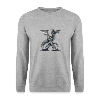 Buchstabe "X" im Drachendesign. - Unisex Pullover - Weißgrau meliert - Vorne - Alina (178cm) & Michal (187cm)