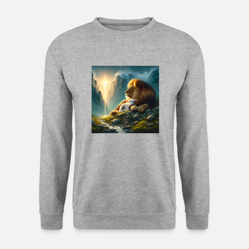 Löwe und das Lamm - Unisex Pullover - Weißgrau meliert
