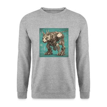 Bauplan / Sepia / Vintage / Retro / Roboter - Unisex Pullover - Weißgrau meliert - Vorne - Alina (178cm) & Michal (187cm)