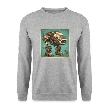 Bauplan / Sepia / Vintage / Retro / Roboter - Unisex Pullover - Weißgrau meliert - Vorne - Alina (178cm) & Michal (187cm)