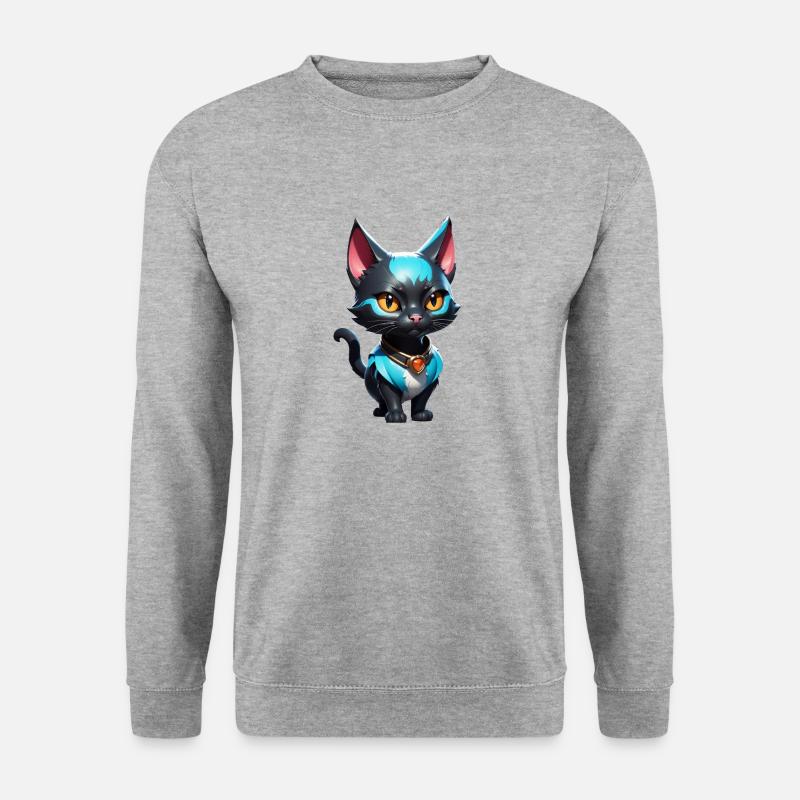 Katze Comic süß - Unisex Pullover - Weißgrau meliert