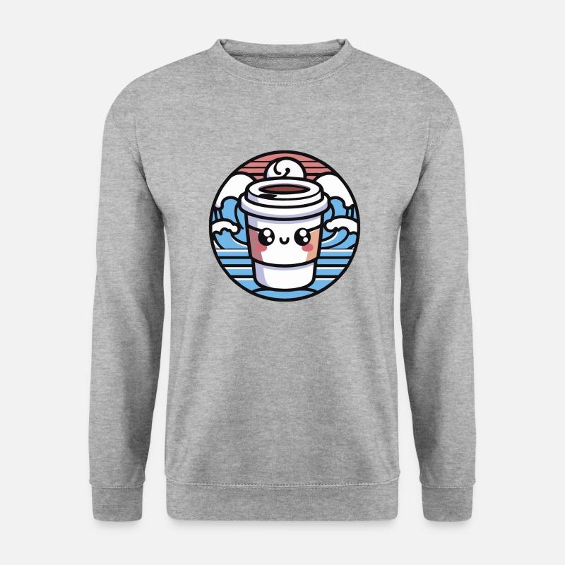 Niedlicher Kawaii-Kaffee - Unisex Pullover - Weißgrau meliert