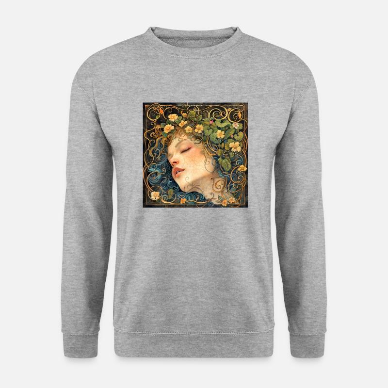 Mädchen mit Blumenkranz - Unisex Pullover - Weißgrau meliert