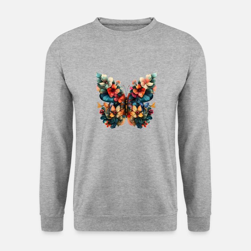 Schmetterlingsblüten - Unisex Pullover - Weißgrau meliert