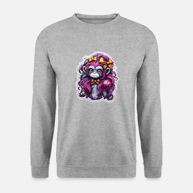 Süßer Affe / Affenmädchen / niedlich /Haarschleife - Unisex Pullover - Weißgrau meliert