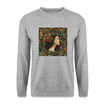 Junges Mädchen mit floralen Ornamenten - Unisex Pullover - Weißgrau meliert - Vorne - Alina (178cm) & Michal (187cm)