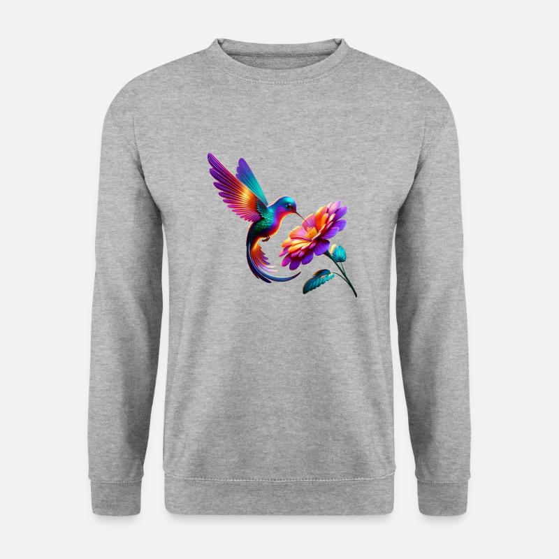 Lebendiger und bunter Kolibri - Unisex Pullover - Weißgrau meliert