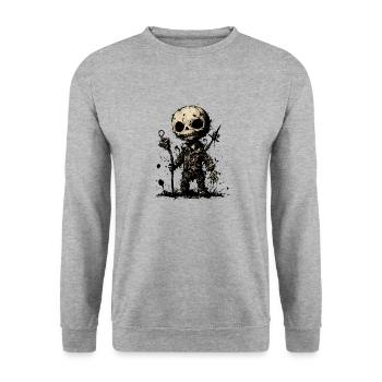 Poupée d’horreur / Halloween / Effrayant / Sombre - Sweat-shirt Unisexe - gris chiné - Devant - Alina (178cm) & Michal (187cm)
